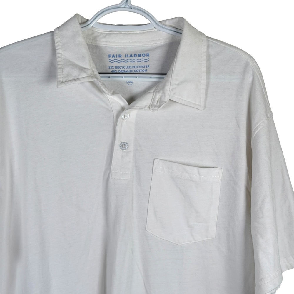 Fair Harbor Pocket Polo Shirt Men XXL White Recycled Organic Cotton Short Sleeve